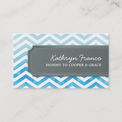 Customizable BUSINESS CARD cool chevron stripe blue watercolor