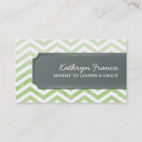 BUSINESS CARD cool chevron stripe green watercolor