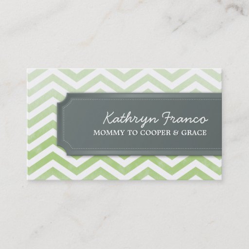 Customizable BUSINESS CARD cool chevron stripe green watercolor
