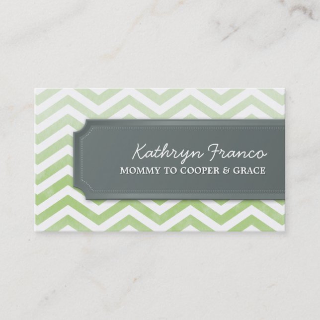 BUSINESS CARD cool chevron stripe green watercolor (Front)