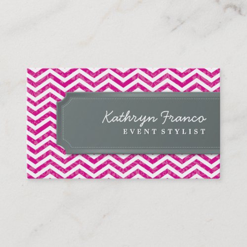 BUSINESS CARD cool chevron stripe hot pink grey