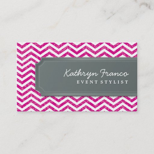Customizable BUSINESS CARD cool chevron stripe hot pink grey