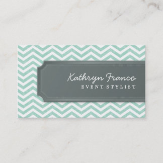 BUSINESS CARD cool chevron stripe mint green grey