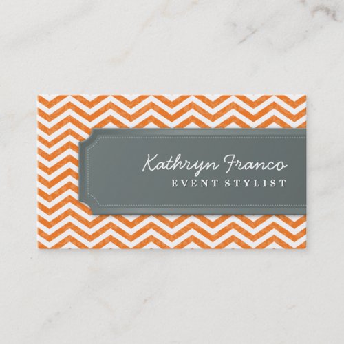 BUSINESS CARD cool chevron stripe orange grey