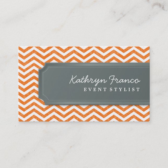 BUSINESS CARD cool chevron stripe orange grey (Front)