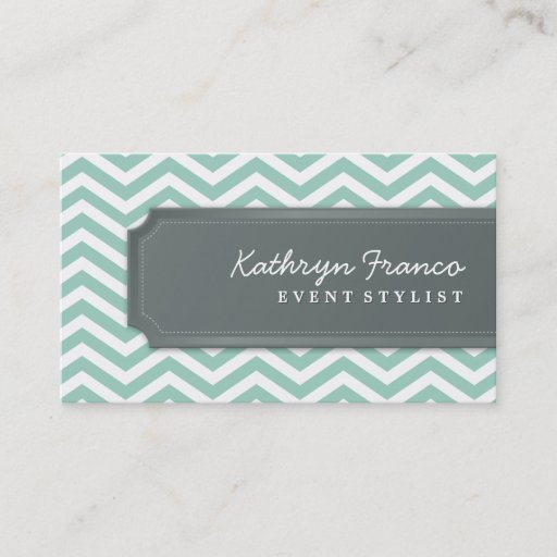 Customizable BUSINESS CARD cool chevron stripe pale green grey