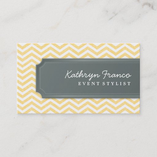 Customizable BUSINESS CARD cool chevron stripe pale yellow grey