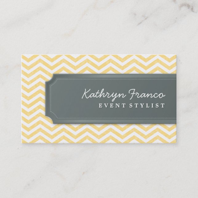 BUSINESS CARD cool chevron stripe pale yellow grey (Front)