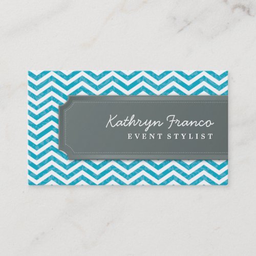 BUSINESS CARD cool chevron stripe turquoise grey