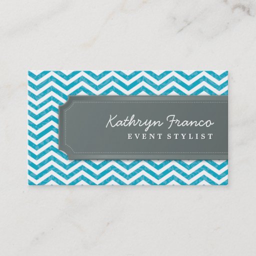 Customizable BUSINESS CARD cool chevron stripe turquoise grey