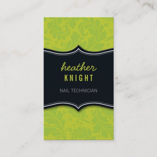 Customizable BUSINESS CARD cool flourish black lime green