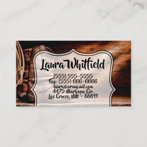 Business Card Cowboy Boots Barn Wood Rustic Countr