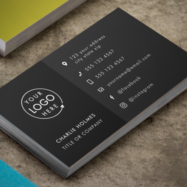 Business Card | Custom Icons Logo Modern Black (A versatile sleek black business card design perfect for any brand or professional)