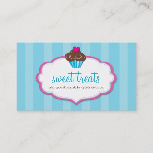 BUSINESS CARD cute bold cupcake aqua blue pink