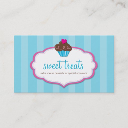 Customizable BUSINESS CARD cute bold cupcake aqua blue pink