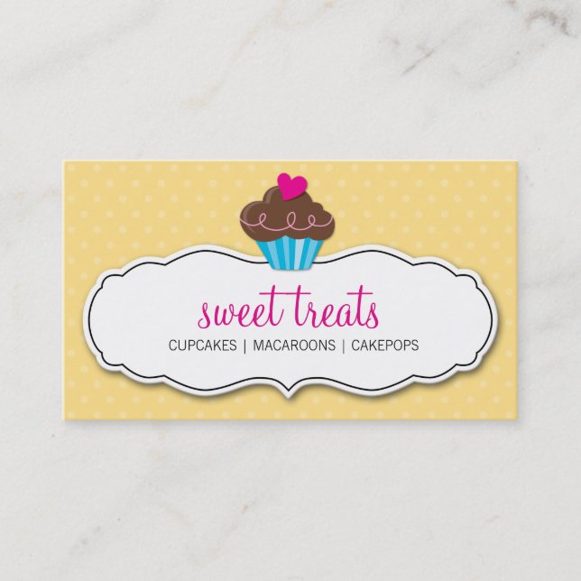 BUSINESS CARD cute bold cupcake butter yellow pink (Front)