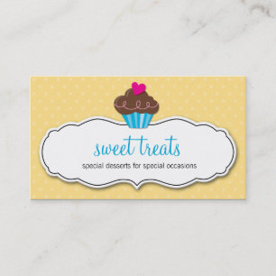 BUSINESS CARD cute bold cupcake lemon yellow aqua