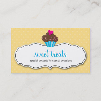 BUSINESS CARD cute bold cupcake lemon yellow aqua