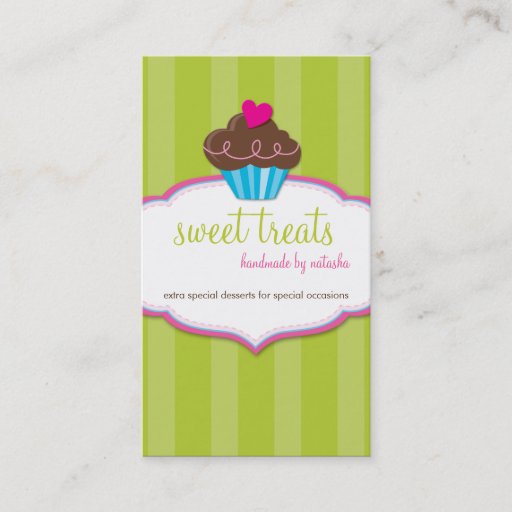 Customizable BUSINESS CARD cute bold cupcake lime green pink