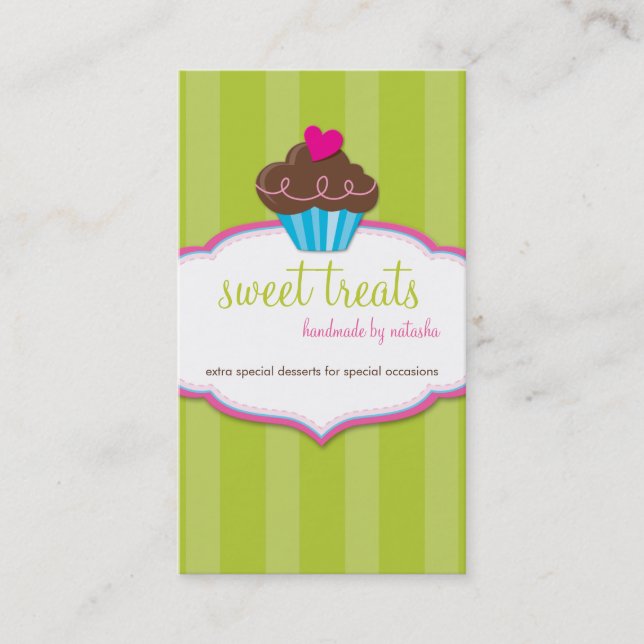 BUSINESS CARD cute bold cupcake lime green pink (Front)
