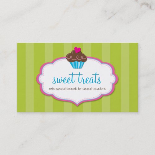 BUSINESS CARD cute bold cupcake lime green pink