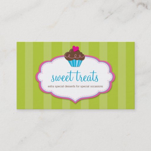 Customizable BUSINESS CARD cute bold cupcake lime green pink