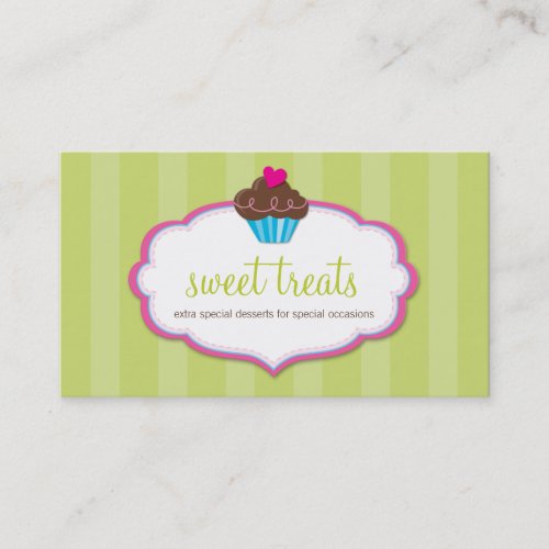 BUSINESS CARD cute bold cupcake lime green pink