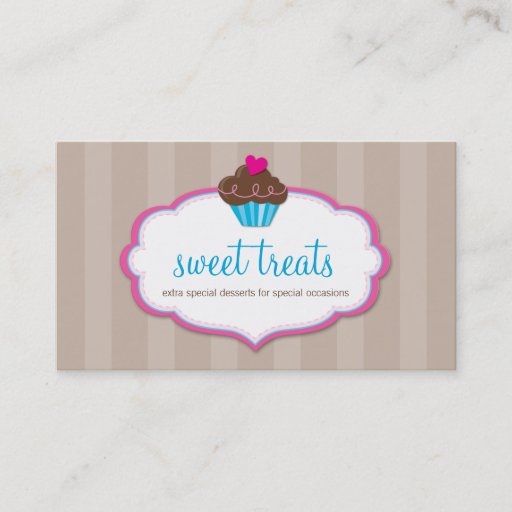 Customizable BUSINESS CARD cute bold cupcake mocha brown pink