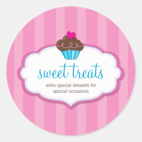BUSINESS CARD cute bold cupcake pink Classic Round Sticker