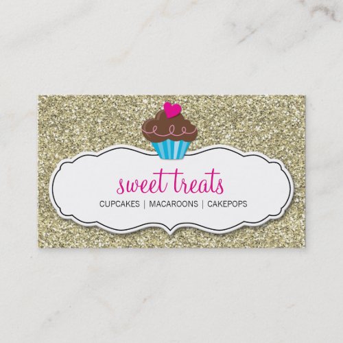 BUSINESS CARD cute bold cupcake pink gold glitter