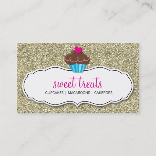 Customizable BUSINESS CARD cute bold cupcake pink gold glitter