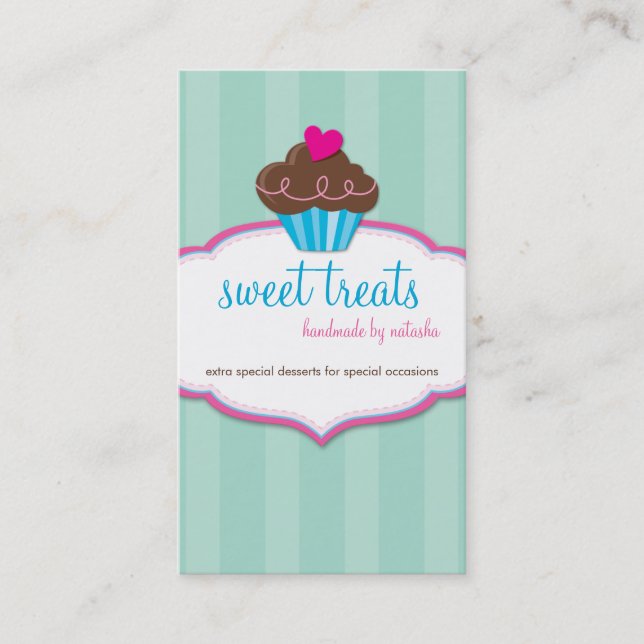 BUSINESS CARD cute bold cupcake pink mint green (Front)