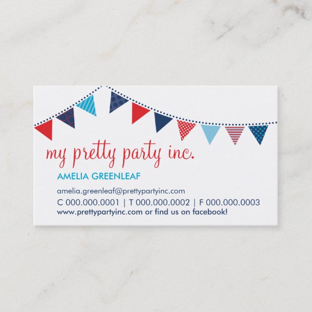 BUSINESS CARD :: cute bunting navy red aqua (Front)