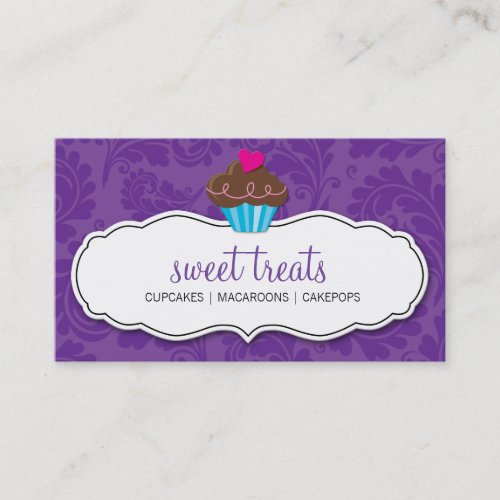 BUSINESS CARD cute pretty flourish cupcake purple