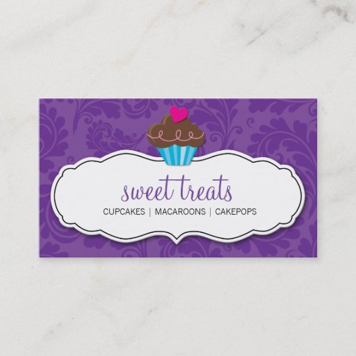 Customizable BUSINESS CARD cute pretty flourish cupcake purple