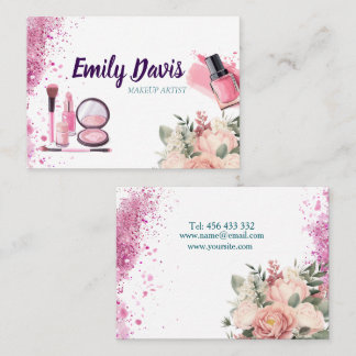business card design makeup with pink glitter and 