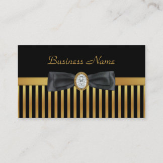 Business Card Diamond Gold Black Stripe Bow