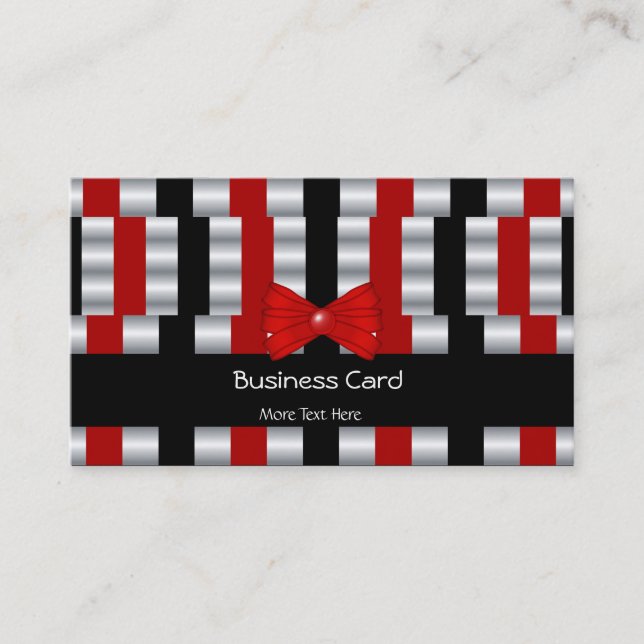 Business Card Elegant Art Deco Red Silver Blinds (Front)