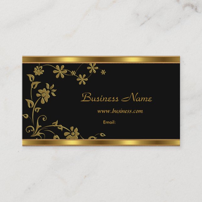 Business Card Elegant Black Floral Gold (Front)