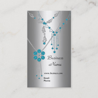 Business Card Elegant Blue Jewels on Silver