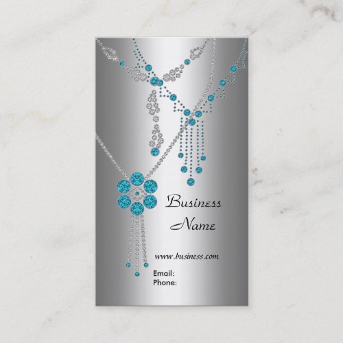 Business Card Elegant Blue Jewels on Silver