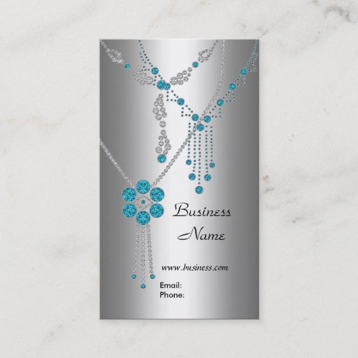 Customizable Business Card Elegant Blue Jewels on Silver