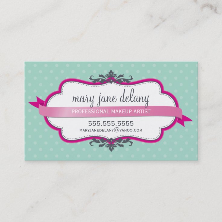 BUSINESS CARD elegant bold fuschia pink mint green | Zazzle