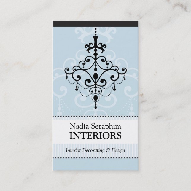 BUSINESS CARD elegant chandelier black pale blue (Front)