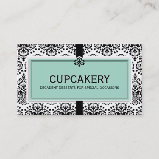 Customizable BUSINESS CARD elegant damask black mint green