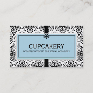 BUSINESS CARD elegant damask black pastel blue