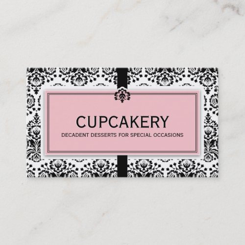 BUSINESS CARD elegant damask black pastel pink