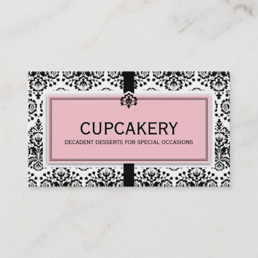Customizable BUSINESS CARD elegant damask black pastel pink