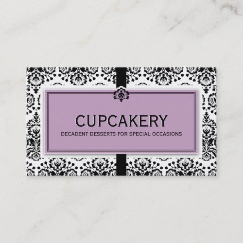 BUSINESS CARD elegant damask black pastel purple