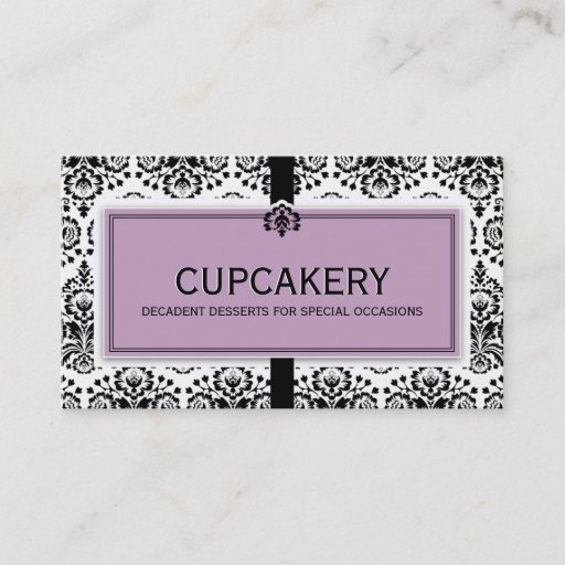 Customizable BUSINESS CARD elegant damask black pastel purple